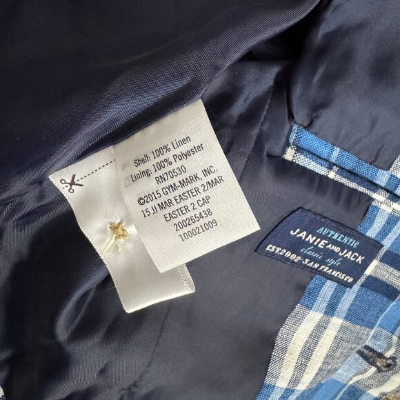 Janie and Jack Baby Boy Blue Plaid Linen Blazer - Size 3-6 months - Picture 4 of 6